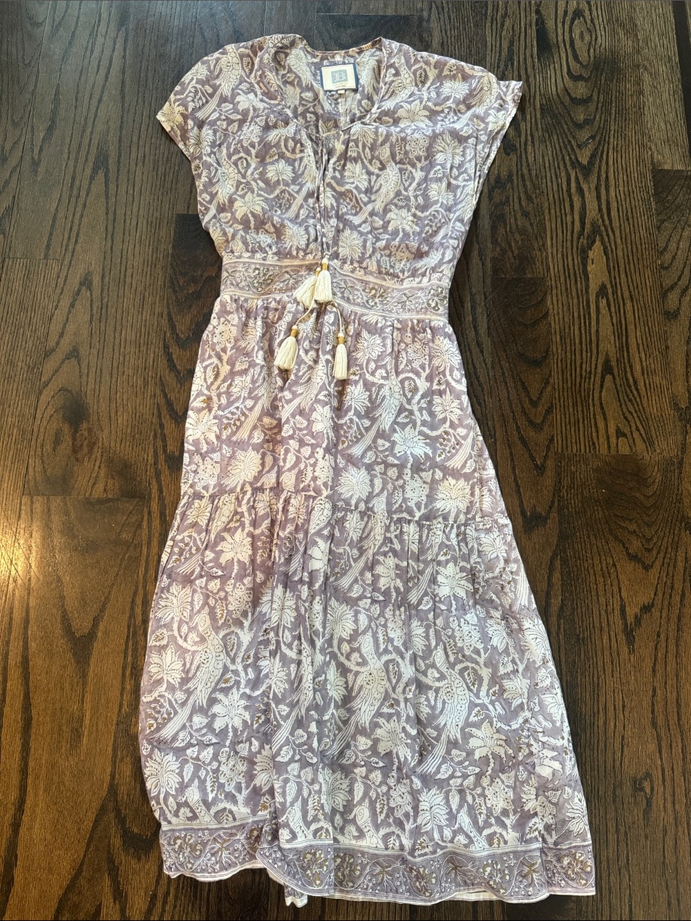 Bell Lace-Trim Midi Dress in Lavender